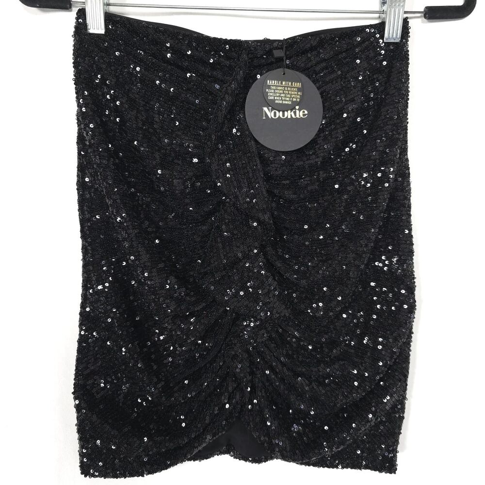 NOOKIE Women New MEDIUM Galaxy Skirt Black Sequin Ruched Stretch Party AUSTRALIA
